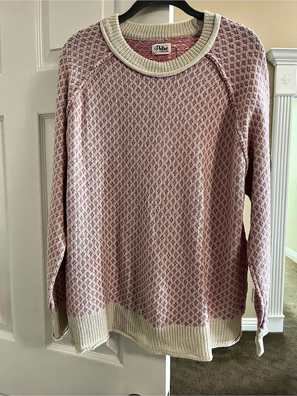 The Pulse Boutique Pink & Cream Geometric Sweater